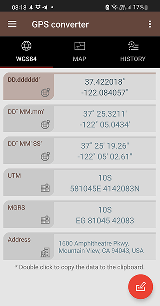 Latitude / longitude app for Android