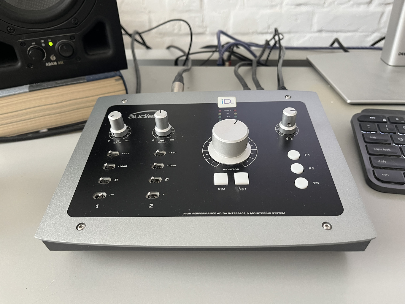 Audient iD22 desktop audio interface in Mike's home studio